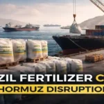 Brazil fertilizer crisis as urea shipments face delays at port due to Strait of Hormuz disruption, impacting global supply and prices