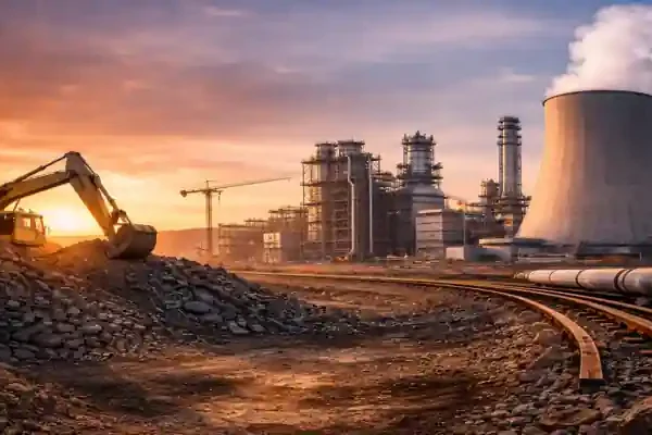 Coal to Ammonium Nitrate Project construction site with coal gasification plant and industrial units