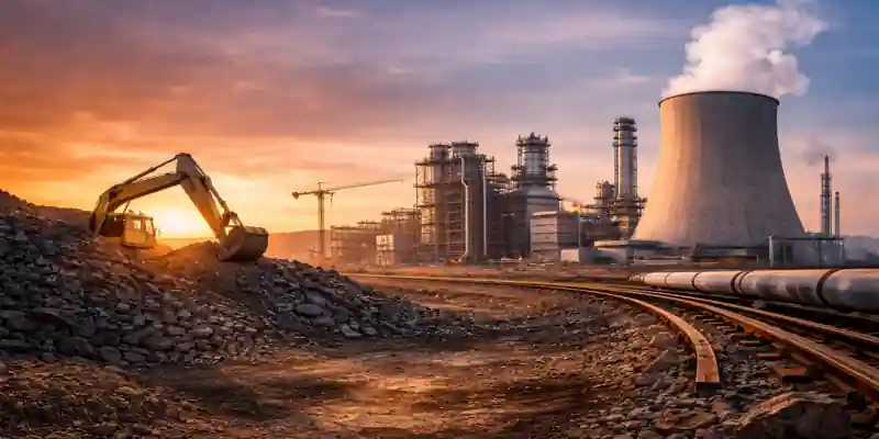 Coal to Ammonium Nitrate Project construction site with coal gasification plant and industrial units