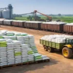 Fertilizer supply chain India showing storage, transport, and distribution logistics