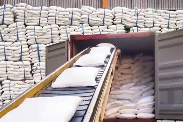 Fertilizer bags loading in warehouse for distribution in India supply chain