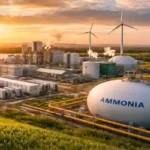 Green ammonia facility with renewable energy and storage tanks