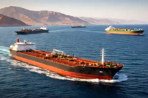 Oil tankers and cargo ships transiting through the Strait of Hormuz amid rising shipping activity