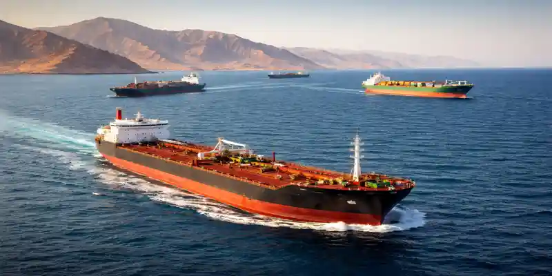 Oil tankers and cargo ships transiting through the Strait of Hormuz amid rising shipping activity