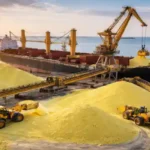 Sulfur cargo loading ship at port during Sulfur Market March 2026 supply disruption