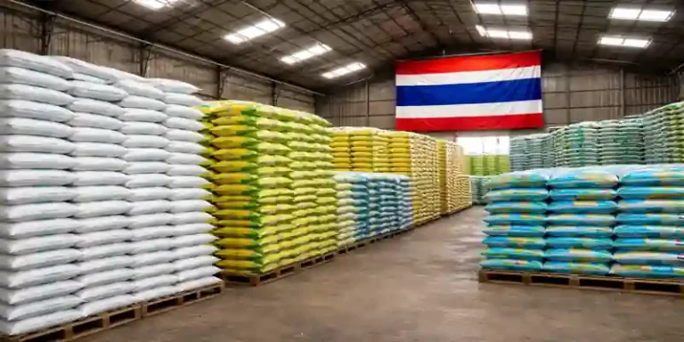 Thailand fertilizer supply warehouse with urea bags ensuring stocks until August