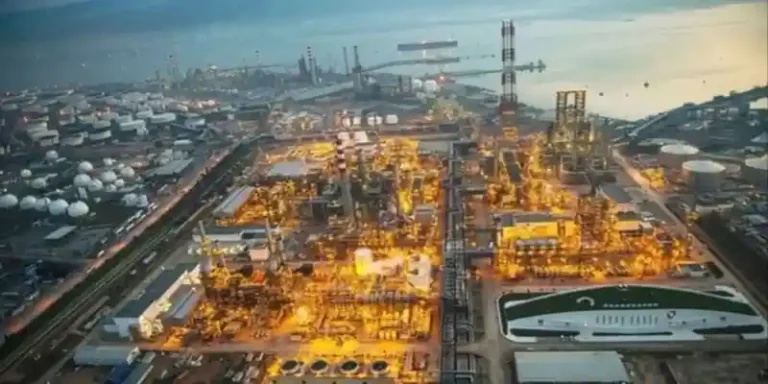 Tupras refinery sulphur production facility aerial view Turkey industrial plant