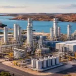 Blue ammonia plant Australia with industrial facility and export terminal near coastal port