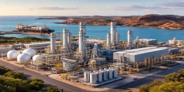 Blue ammonia plant Australia with industrial facility and export terminal near coastal port