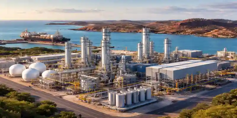 Blue ammonia plant Australia with industrial facility and export terminal near coastal port