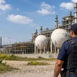 Bahrain ammonia plant safety at GPIC facility with industrial units and security presence