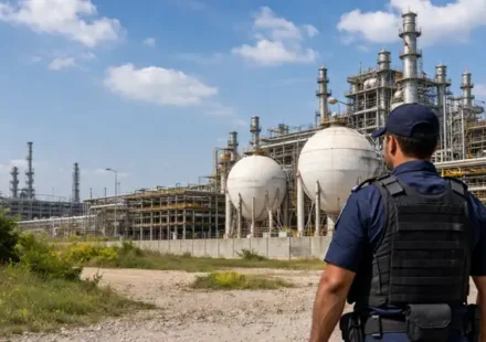 Bahrain ammonia plant safety at GPIC facility with industrial units and security presence