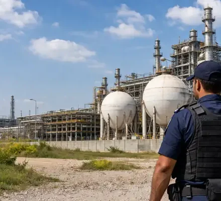 Bahrain ammonia plant safety at GPIC facility with industrial units and security presence