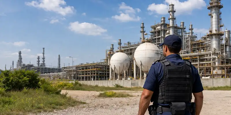 Bahrain ammonia plant safety at GPIC facility with industrial units and security presence