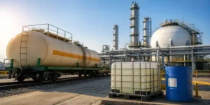 Phosphoric acid storage and transport at fertilizer plant with tanker and industrial facility