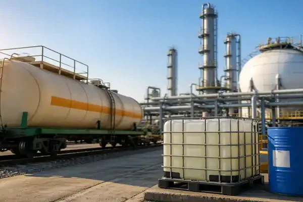 Phosphoric acid storage and transport at fertilizer plant with tanker and industrial facility