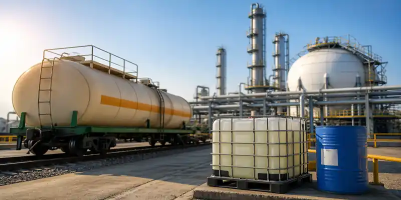 Phosphoric acid storage and transport at fertilizer plant with tanker and industrial facility