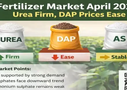 Fertilizer market April 2026 showing urea firm, DAP prices easing and ammonium sulphate stable trends