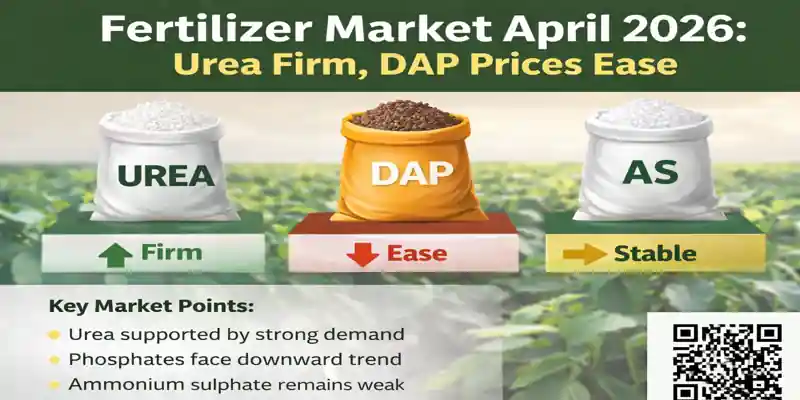Fertilizer market April 2026 showing urea firm, DAP prices easing and ammonium sulphate stable trends