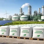 Green ammonia plant with solar panels and storage tanks representing NTPC green ammonia deal in India