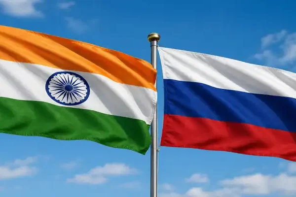 India and Russia flags representing bilateral urea plant joint venture for fertilizer supply security