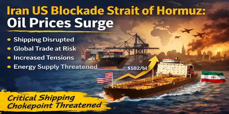 Iran US blockade Strait of Hormuz causing oil price surge and global shipping disruption