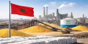 OCP Morocco phosphate plant with fertilizer production and stockpiles