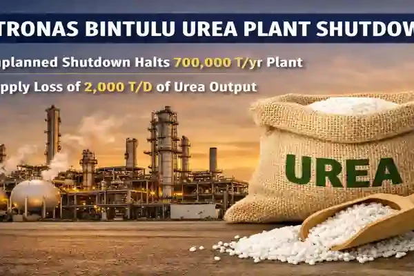 Petronas Bintulu Urea Plant Shutdown image showing urea plant and supply disruption of 2000 tonnes per day