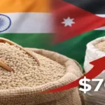 phosphoric acid contract price in sacks with scoop against blurred India and Jordan flags background showing price increase trend