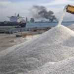 USA phosphate market export activity with fertilizer loading at industrial port