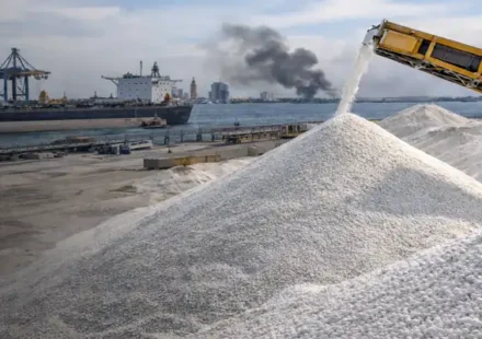 USA phosphate market export activity with fertilizer loading at industrial port
