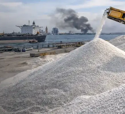 USA phosphate market export activity with fertilizer loading at industrial port