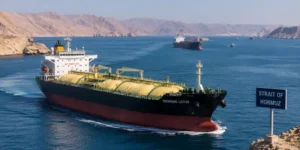 Sulphur cargo vessel passing through the Strait of Hormuz amid Middle East shipping disruptions
