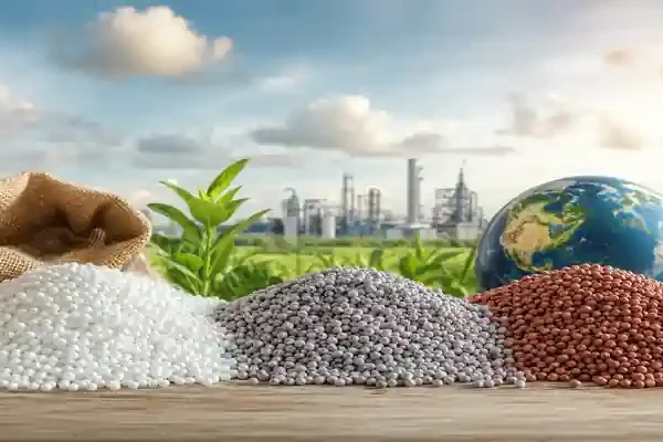 Global fertilizer market with urea, phosphate, and ammonium sulphate.